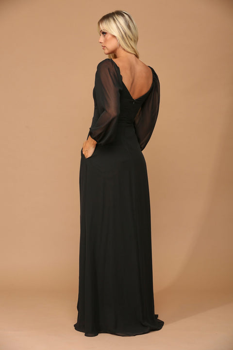 Long Sleeve Formal Chiffon Dress Casual Wedding Dress