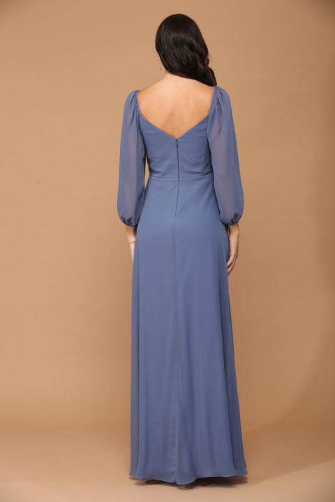 Long Sleeve Formal Chiffon Dress Casual Wedding Dress