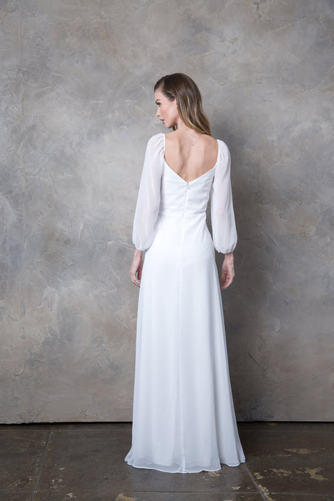 Long Sleeve Formal Chiffon Dress Casual Wedding Dress