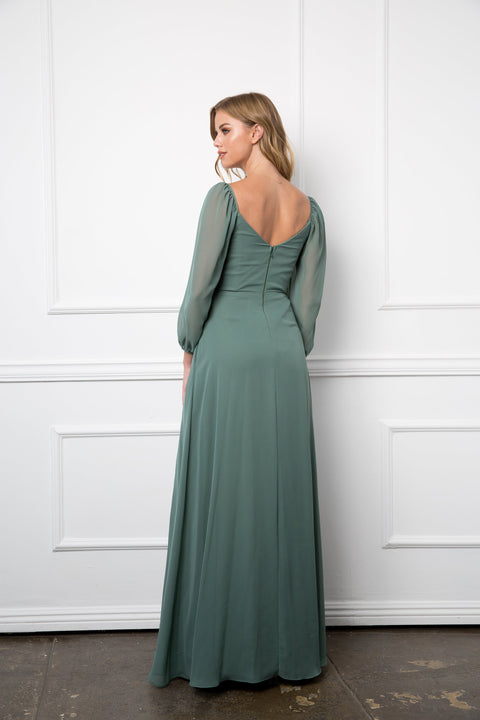 Long Sleeve Formal Chiffon Dress Casual Wedding Dress