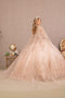 Elizabeth K GL3104: Ball Gown with 3D Butterfly Cape