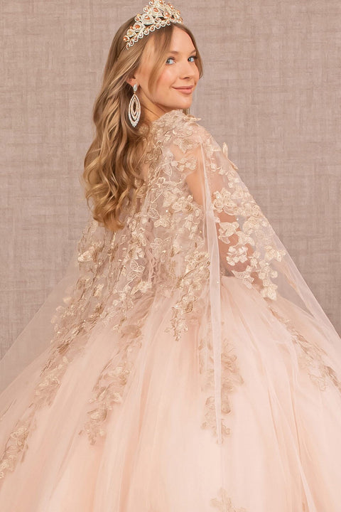 Elizabeth K GL3104: Ball Gown with 3D Butterfly Cape