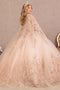 Elizabeth K GL3104: Ball Gown with 3D Butterfly Cape