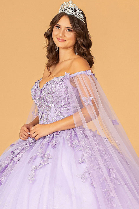 Cape Sleeve Ball Gown with 3D Butterfly  by Elizabeth K GL3110