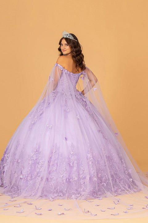 Cape Sleeve Ball Gown with 3D Butterfly  by Elizabeth K GL3110