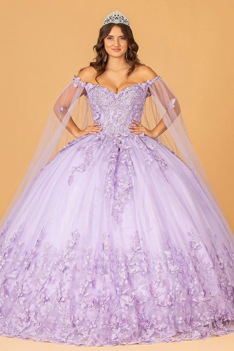 Cape Sleeve Ball Gown with 3D Butterfly  by Elizabeth K GL3110