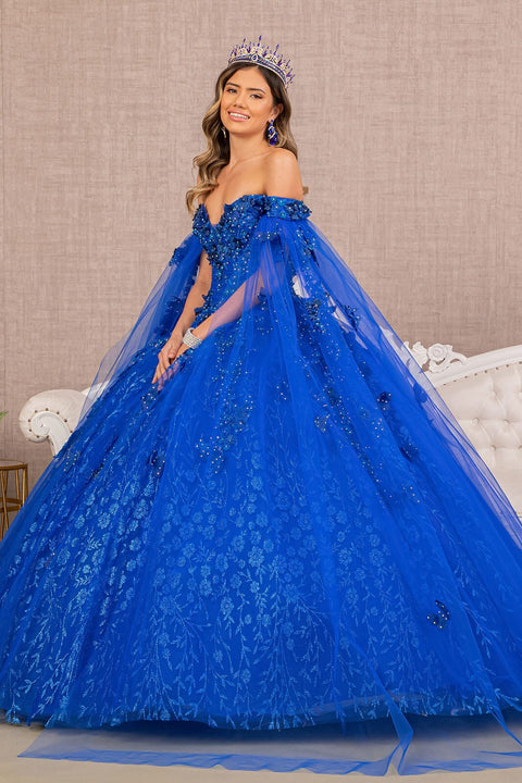 Butterfly Cape Sleeve Ball Gown in 3D by Elizabeth K GL3111