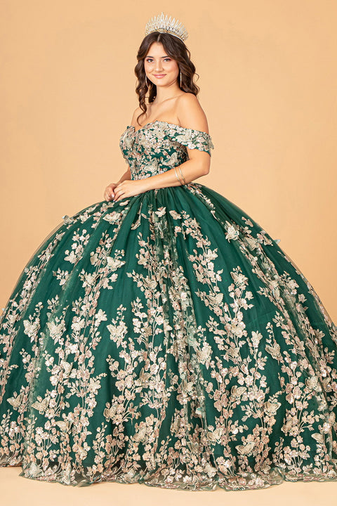 Elizabeth K GL3077: Off-Shoulder Ball Gown with 3D Butterfly Detailing