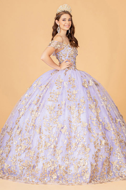 Elizabeth K GL3077: Off-Shoulder Ball Gown with 3D Butterfly Detailing