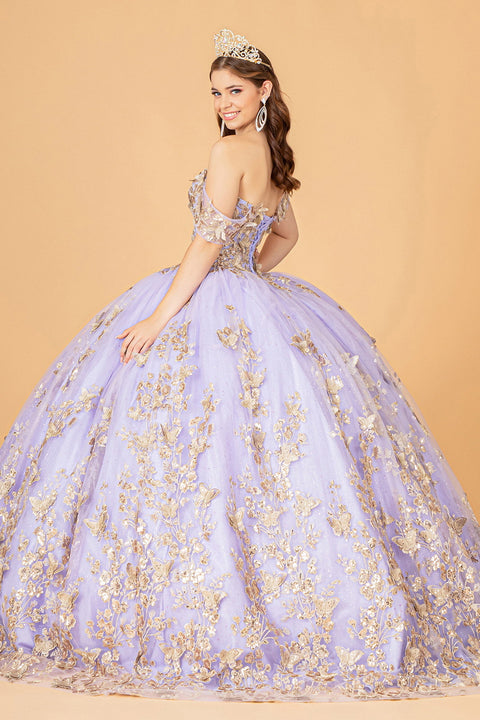 Elizabeth K GL3077: Off-Shoulder Ball Gown with 3D Butterfly Detailing