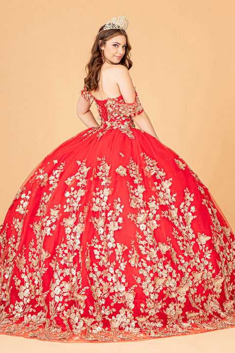 Elizabeth K GL3077: Off-Shoulder Ball Gown with 3D Butterfly Detailing
