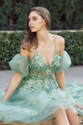 Juliet 2401: 3D Butterfly Puff Sleeve Corset Gown