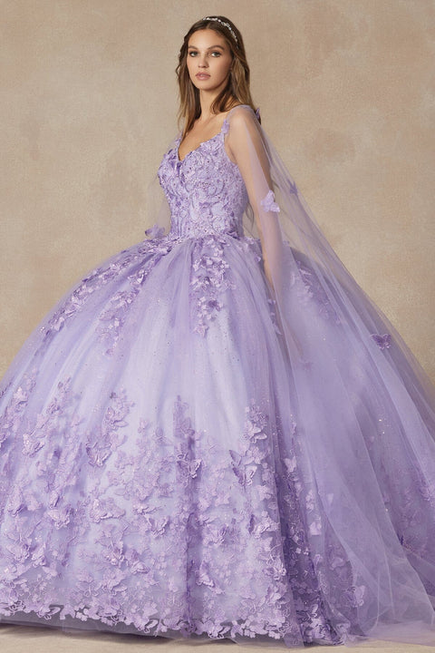 Sleeveless 3D Butterfly Cape Ball Gown by Juliet 1442