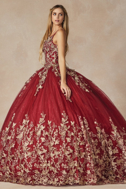 Sleeveless 3D Butterfly Cape Ball Gown by Juliet 1442