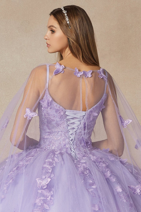 Sleeveless 3D Butterfly Cape Ball Gown by Juliet 1442
