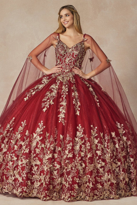 Sleeveless 3D Butterfly Cape Ball Gown by Juliet 1442