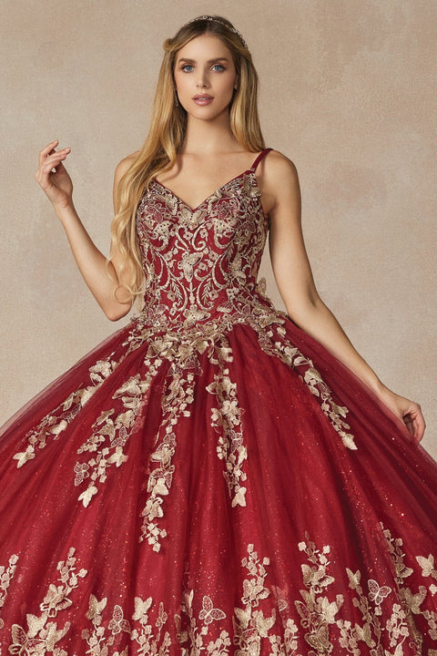 Sleeveless 3D Butterfly Cape Ball Gown by Juliet 1442