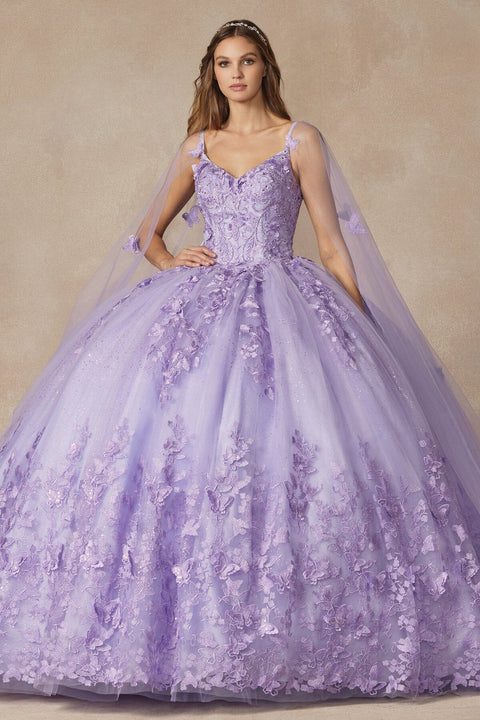 Sleeveless 3D Butterfly Cape Ball Gown by Juliet 1442