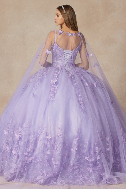 Sleeveless 3D Butterfly Cape Ball Gown by Juliet 1442