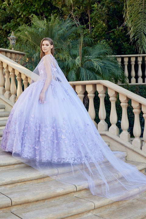 Sleeveless 3D Butterfly Cape Ball Gown by Juliet 1442