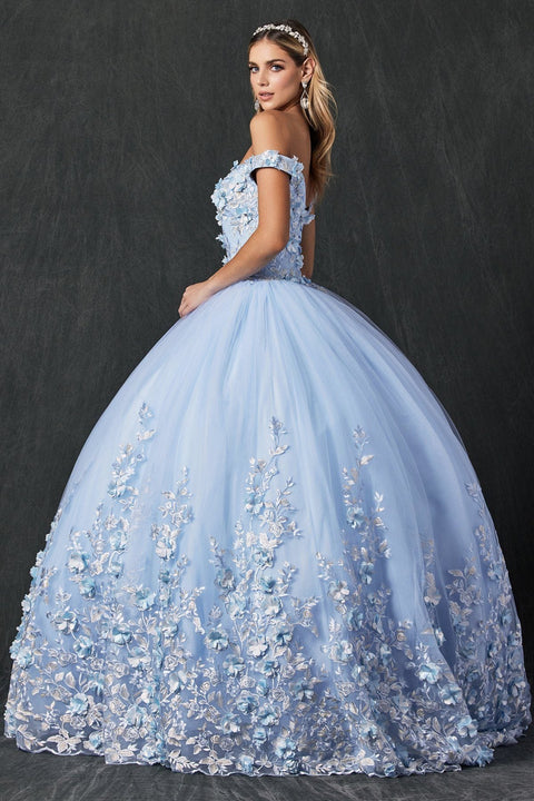 Floral Off Shoulder Ball Gown in 3D by Juliet 1434