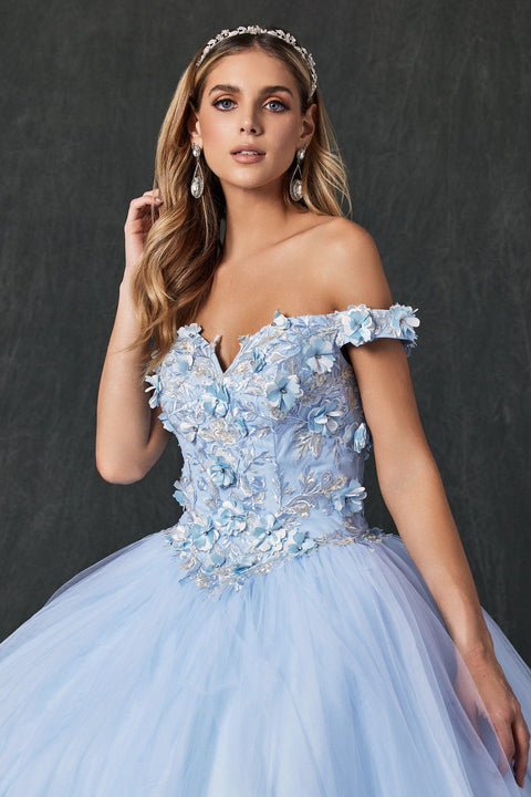 Floral Off Shoulder Ball Gown in 3D by Juliet 1434