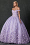 Floral Off Shoulder Ball Gown in 3D by Juliet 1434