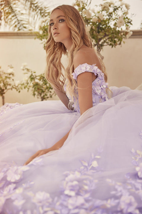 Floral Off Shoulder Ball Gown in 3D by Juliet 1434