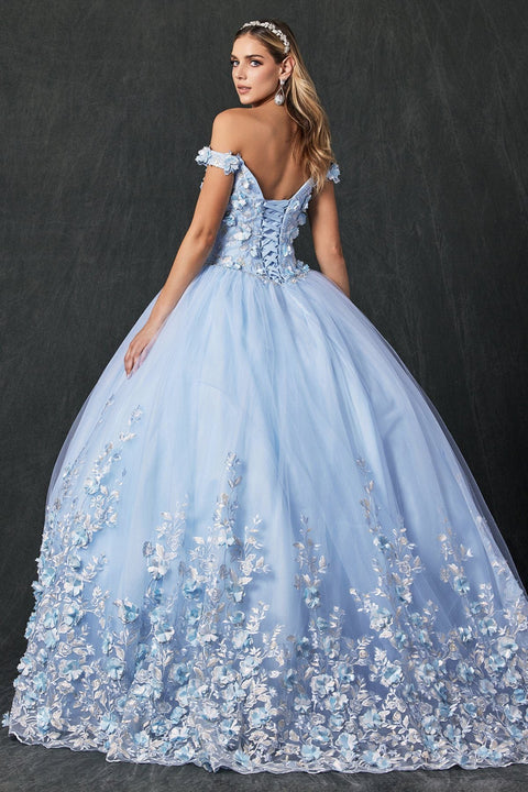 Floral Off Shoulder Ball Gown in 3D by Juliet 1434