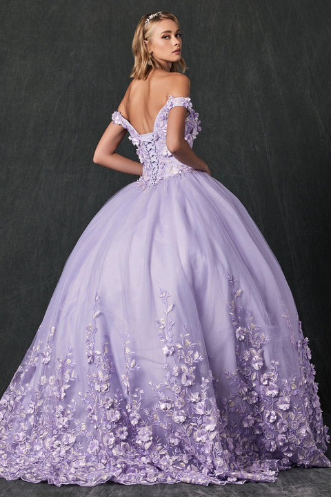 Floral Off Shoulder Ball Gown in 3D by Juliet 1434