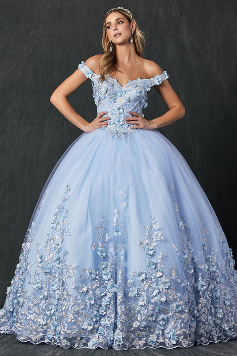 Floral Off Shoulder Ball Gown in 3D by Juliet 1434