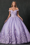 Floral Off Shoulder Ball Gown in 3D by Juliet 1434