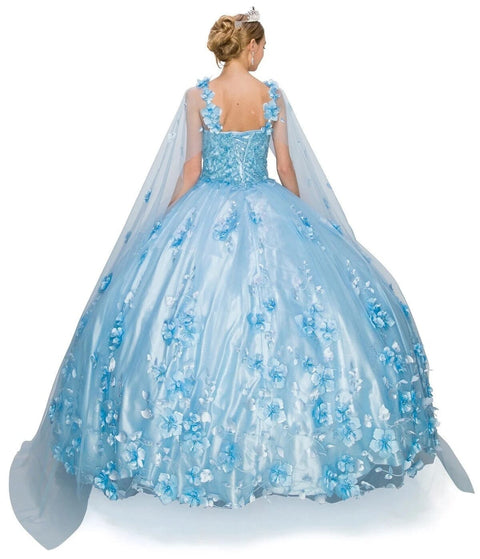 3D Cape Floral Ball Gown by Cinderella Couture 8030J