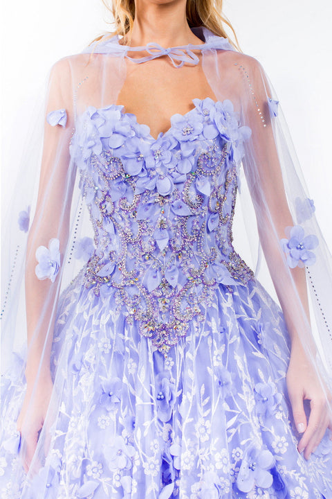 Floral Cape Ball Gown 3D by Elizabeth K GL1939
