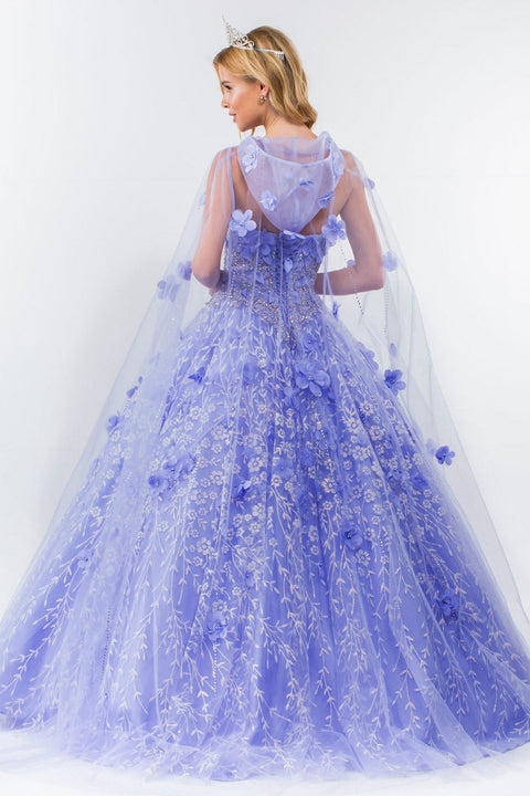 Floral Cape Ball Gown 3D by Elizabeth K GL1939