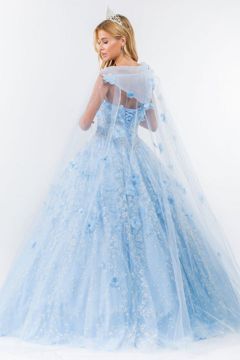 Floral Cape Ball Gown 3D by Elizabeth K GL1939