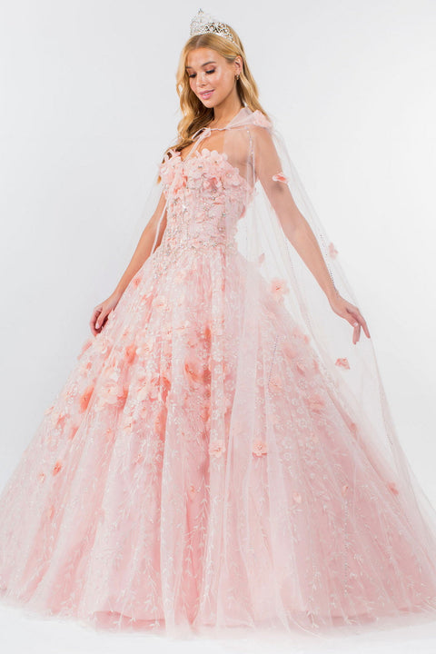 Floral Cape Ball Gown 3D by Elizabeth K GL1939