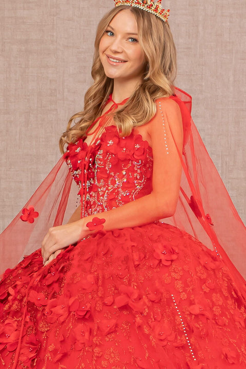 Floral Cape Ball Gown 3D by Elizabeth K GL1939