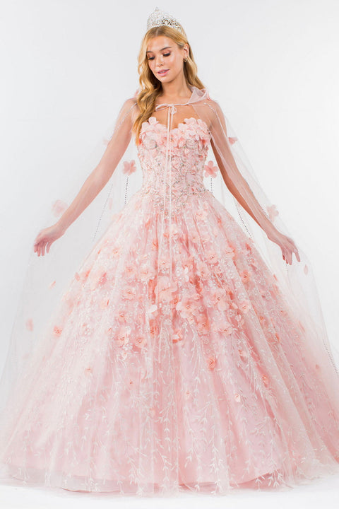Floral Cape Ball Gown 3D by Elizabeth K GL1939