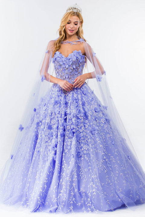 Floral Cape Ball Gown 3D by Elizabeth K GL1939