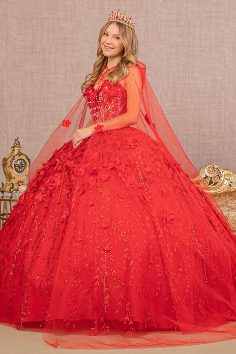 Floral Cape Ball Gown 3D by Elizabeth K GL1939