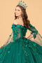 Cape Sleeve with 3D Floral Ball Gown by Elizabeth K GL3075