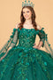 Cape Sleeve with 3D Floral Ball Gown by Elizabeth K GL3075