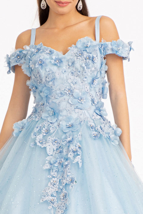 Cold Shoulder 3D Floral Ball Gown by Elizabeth K GL1988
