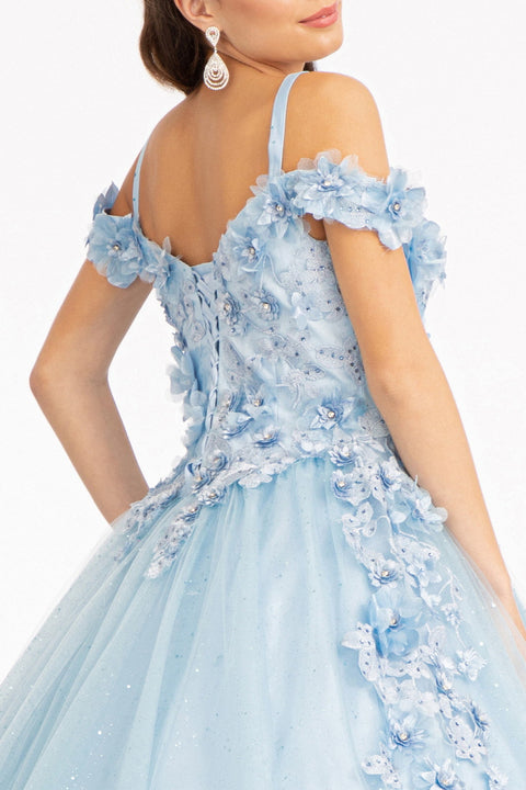 Cold Shoulder 3D Floral Ball Gown by Elizabeth K GL1988