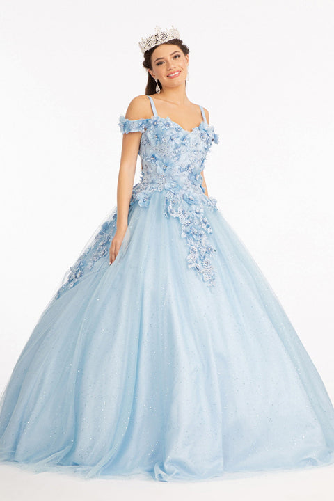 Cold Shoulder 3D Floral Ball Gown by Elizabeth K GL1988
