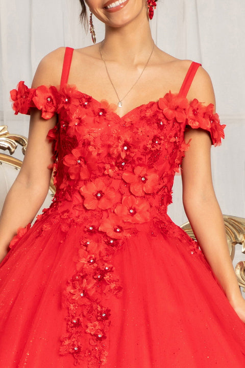 Cold Shoulder 3D Floral Ball Gown by Elizabeth K GL1988