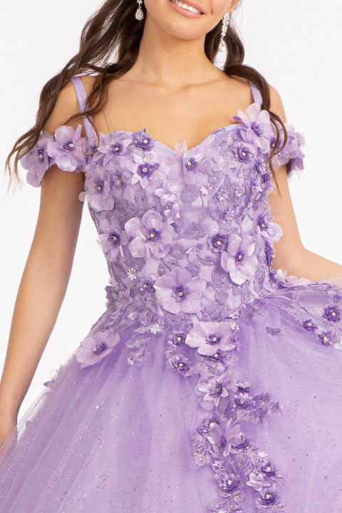 Cold Shoulder 3D Floral Ball Gown by Elizabeth K GL1988