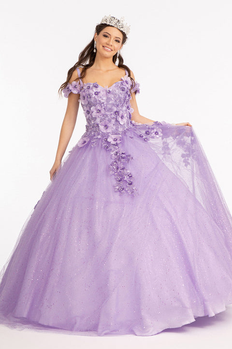 Cold Shoulder 3D Floral Ball Gown by Elizabeth K GL1988