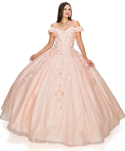 Glittery Ball Gown with 3D Floral by Cinderella Couture 8020J
